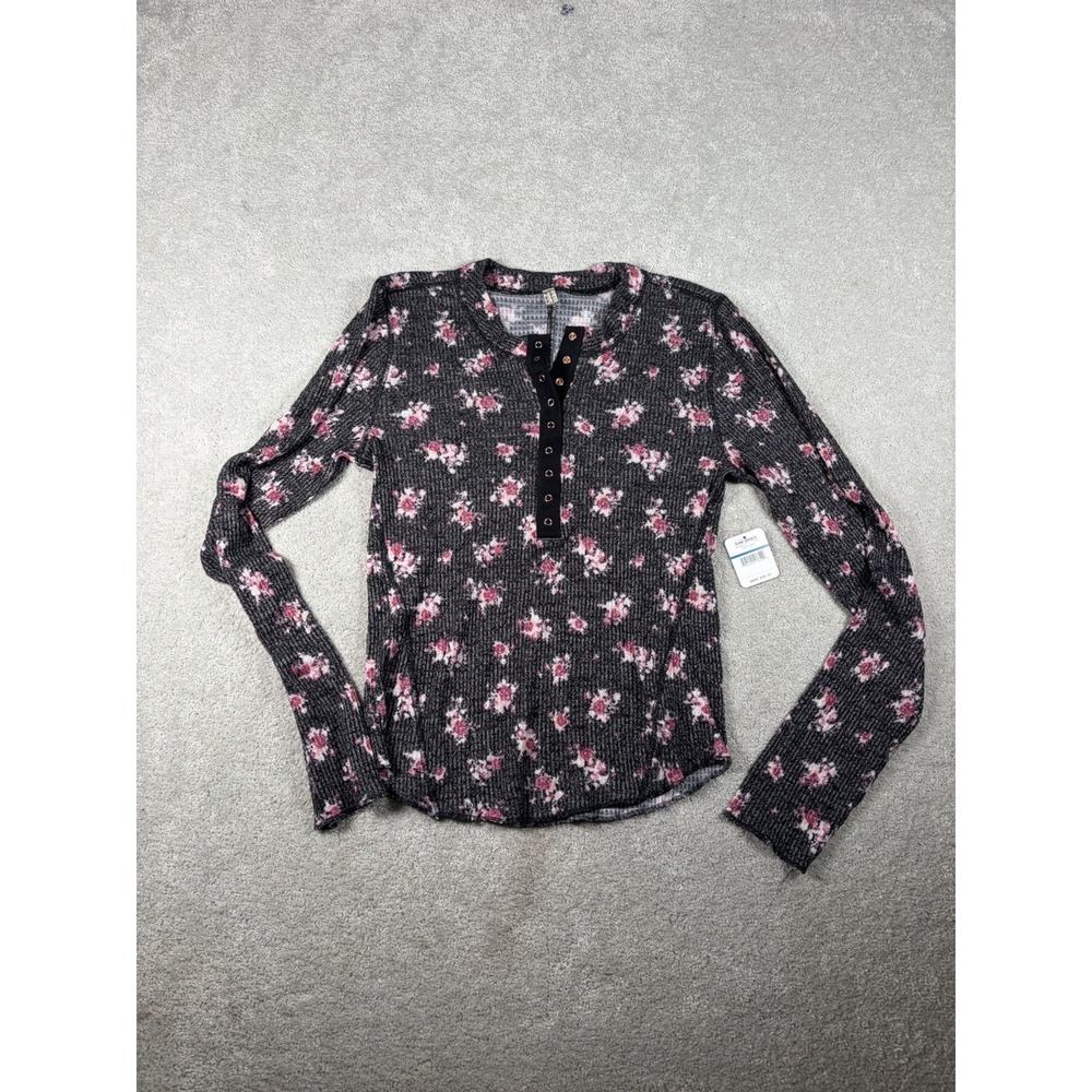 Free People Henley Top Womens Xl Floral Waffle Knit One of the Girls NWT